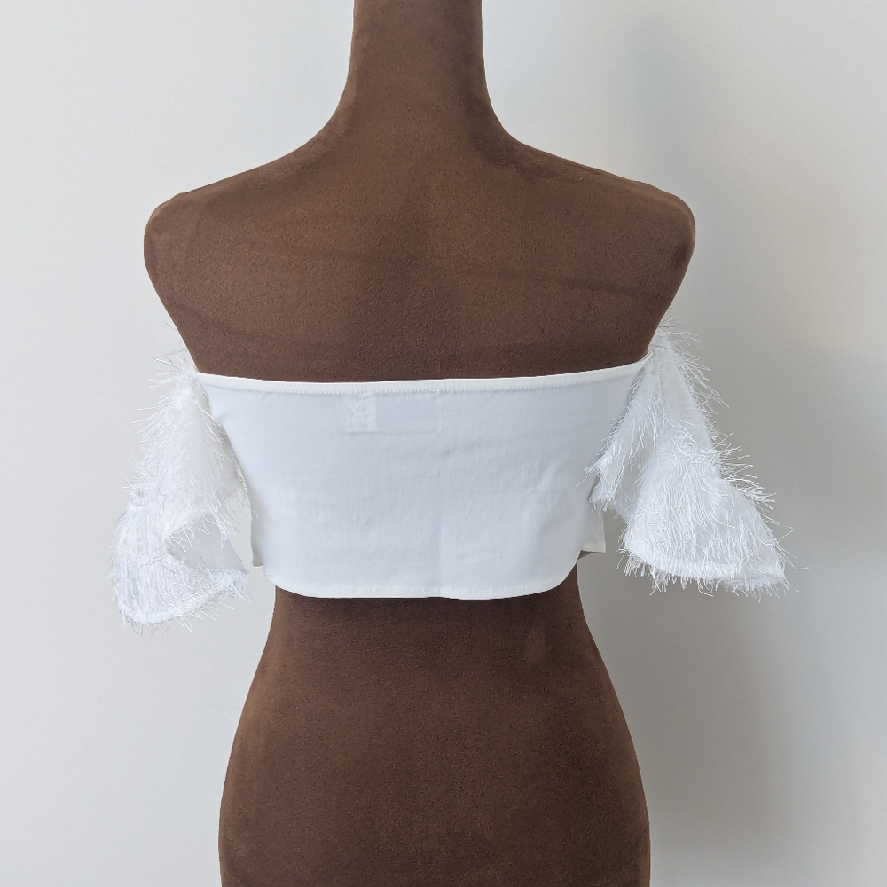 NWT SET ASOS Design Feather Trim Corset Crop Top & Diamante Mesh Flare Pant 6 US - Picture 9 of 11